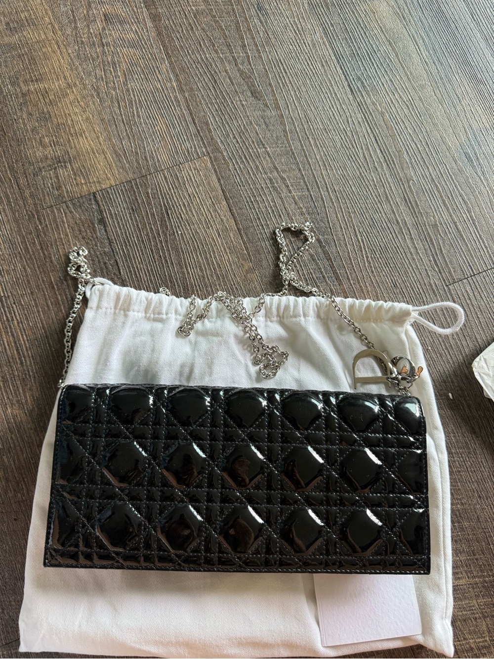 Dior Black Patent Quilted Chain Clutch